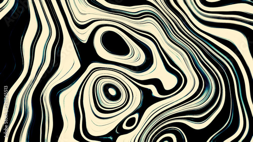A black-and-white blob.Motion.A two-color drawing made in computer graphics that spreads in different patterns.