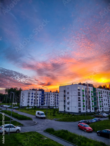 Juicy beautiful sky in the rays of the setting sun