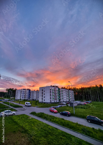 Juicy beautiful sky in the rays of the setting sun