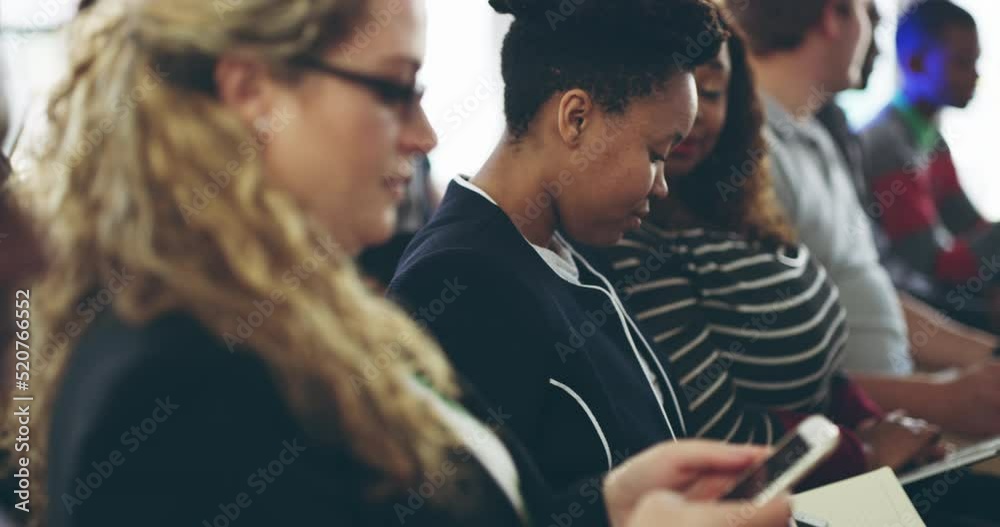 Group of business people sitting at a conference, seminar or meeting in an office at work. Diverse corporate professionals, experts or employees at a company event, workshop or training