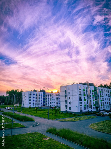 Juicy beautiful sky in the rays of the setting sun