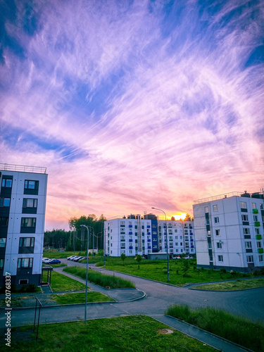 Juicy beautiful sky in the rays of the setting sun
