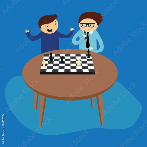two men playing chess at the table