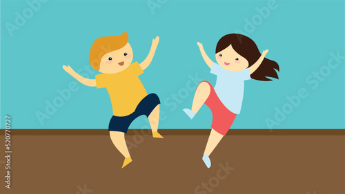 Boy and girl have fun and jump