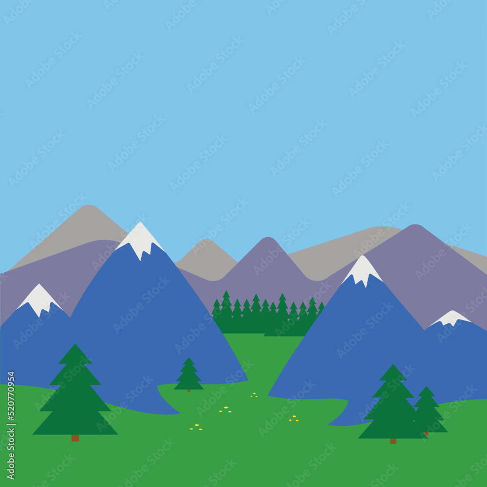 Mountains with snow-capped peaks and pines
