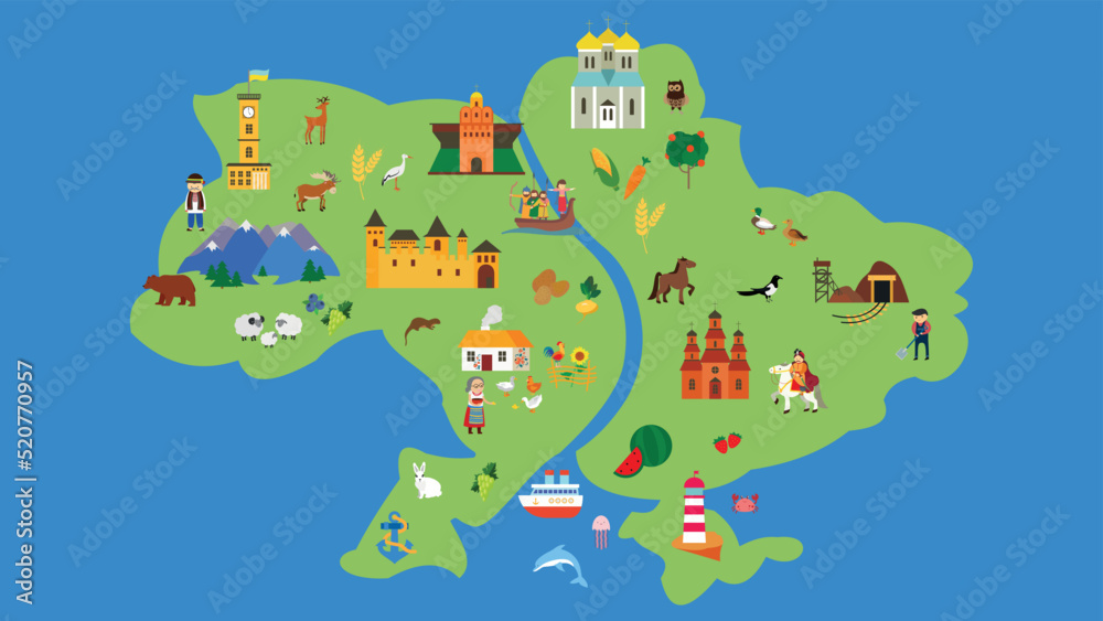 Fototapeta premium map of ukraine with symbols