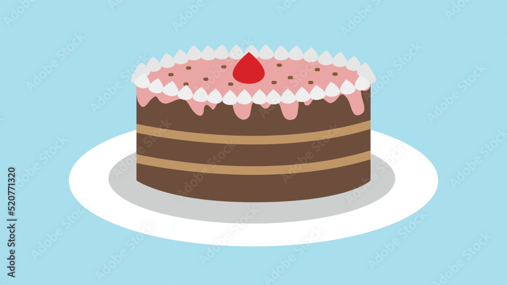 Cake on a dish, illustration, vector