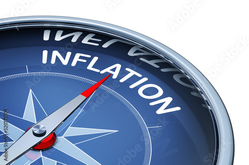 3D illustration of a compass with the word inflation