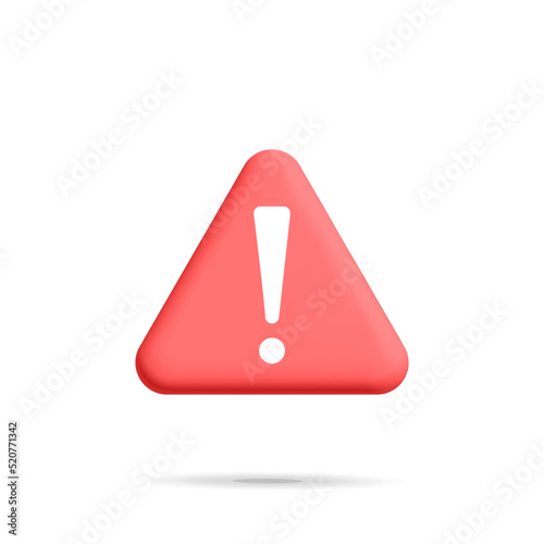 3d vector red danger warning triangle icon design. Attention or red emergency notification alert symbol. Important security urgency idea.