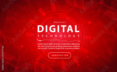 Digital technology banner red background concept with technology light effect, abstract cyber tech, innovation future data, internet network, Ai big data, lines dots connection, illustration vector