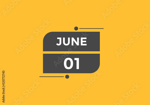 june 1 calendar reminder. 1st june daily calendar icon template. Vector illustration 
