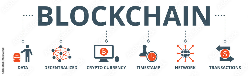 Blockchain banner web icon vector illustration concept with icon of data, decentralized, crypto currency, timestamp, network and transactions Blockchain banner web icon vector illustration concept with icon of data, decentralized, crypto currency, timestamp, network and transactions