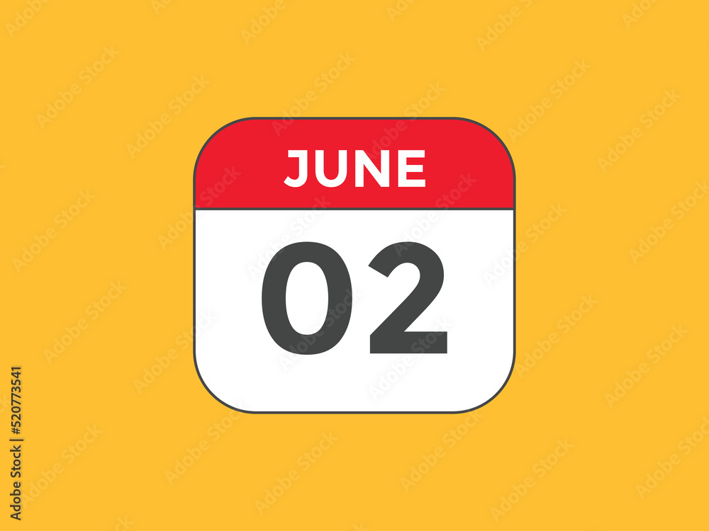 june 2 calendar reminder. 2nd june daily calendar icon template. Vector illustration 
