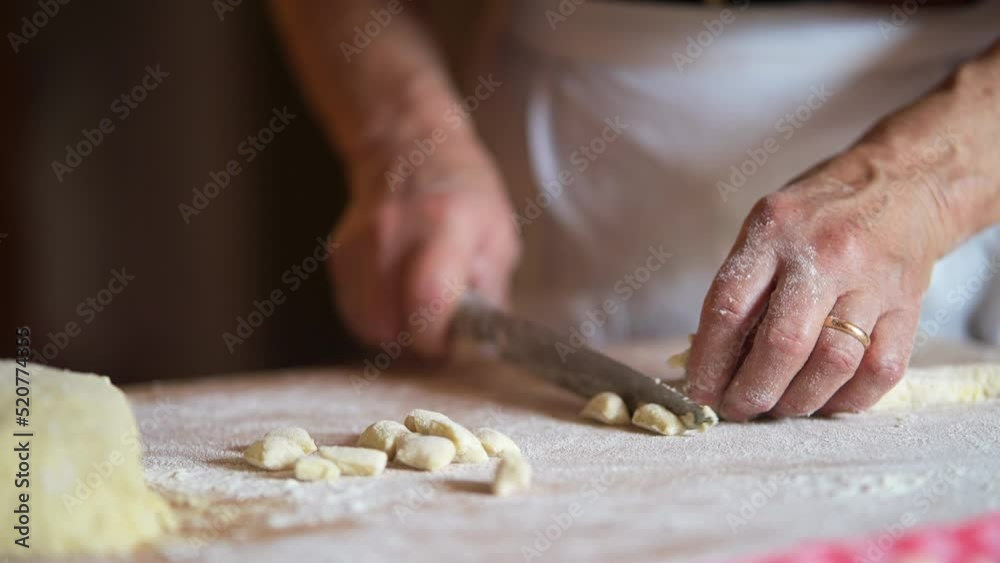 Vidéo Stock Woman in Kitchen Making Gnocchi Pasta Italian Cuisine