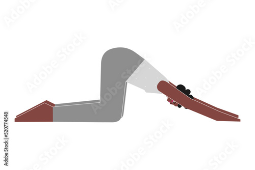 Vector isolated concept with flat female african american character. Strong woman learns posture with Forward Bend  - Uttana Shishosana at yoga class. Fitness exercise - Extended Puppy Pose