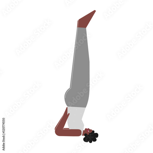 Vector isolated concept with flat female african american character. Strong woman learns Balancing posture Salamba Sarvangasana at yoga class. Fitness exercise - Supported Shoulder Stand