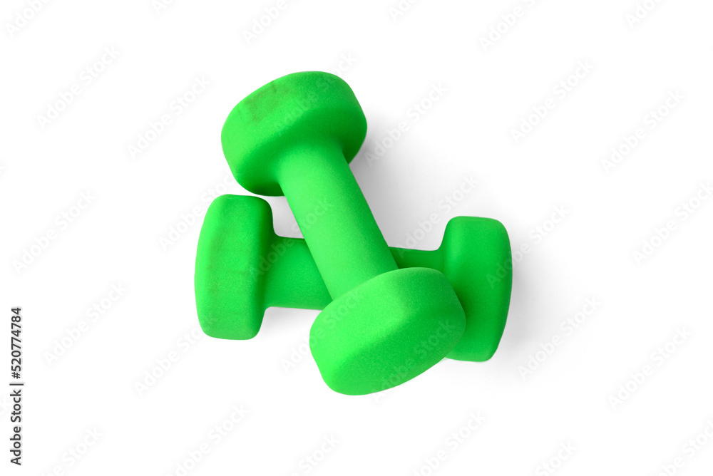 Green dumbbells isolated on white background. Green dumbbells isolated on white background.