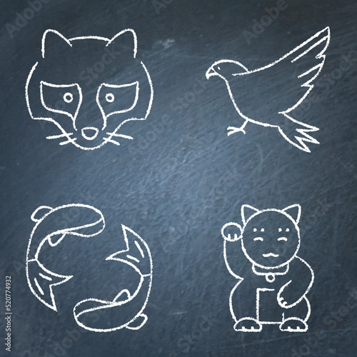 Japan traditional symbols icon set