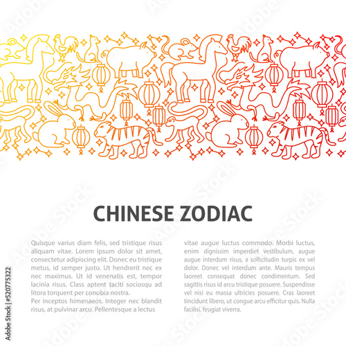 Chinese Zodiac Line Template. Vector Illustration of Outline Design.