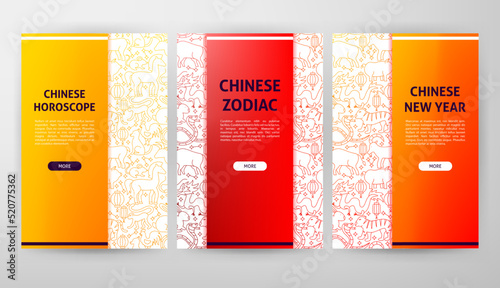 Chinese Zodiac Web Design. Vector Illustration of Outline Posters.