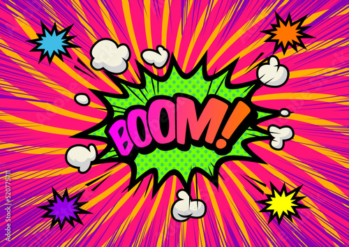 アメコミ風爆発テンプレート Boom pop art background, an explosion in comics book style.	 photo