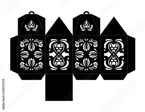 Lantern stencil with flower pattern to cut out. DIY 3D craft