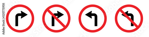 Turn left and right traffic sign icon. Turn prohibition traffic sign icon, vector illustration