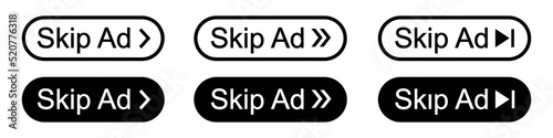 Skip ad button icon. Skip advertisement icon, vector illustration