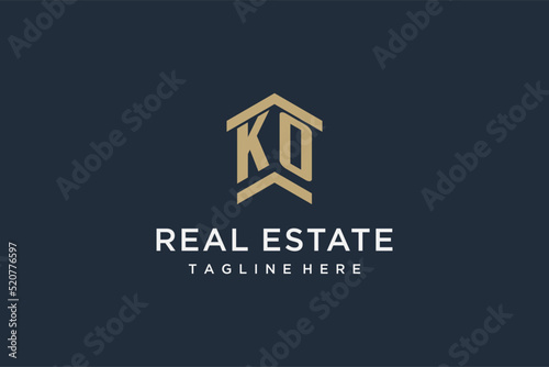 Initial KO logo for real estate with simple and creative house roof icon logo design ideas