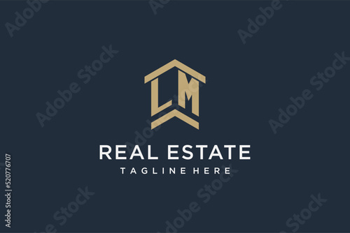 Initial LM logo for real estate with simple and creative house roof icon logo design ideas