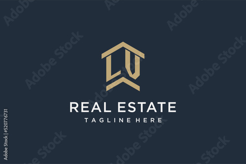 Initial LV logo for real estate with simple and creative house roof icon logo design ideas photo