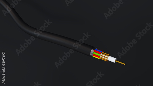 3D render of a electric cable isolated on a black background.