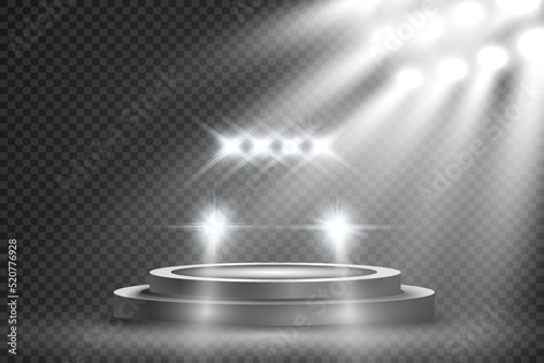 	
Realistic white glow round beams of car headlights, isolated on transparent background. Police car. Light from headlights. Police patrol.