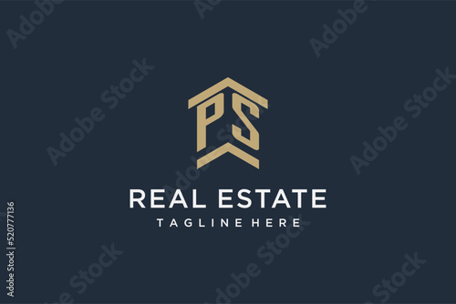 Initial PS logo for real estate with simple and creative house roof icon logo design ideas