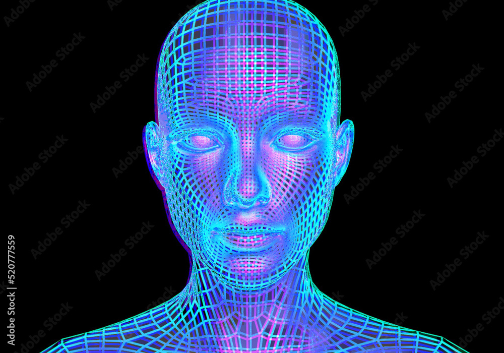 3d portrait of a man with glitch effect. Cyberpunk style. Conceptual