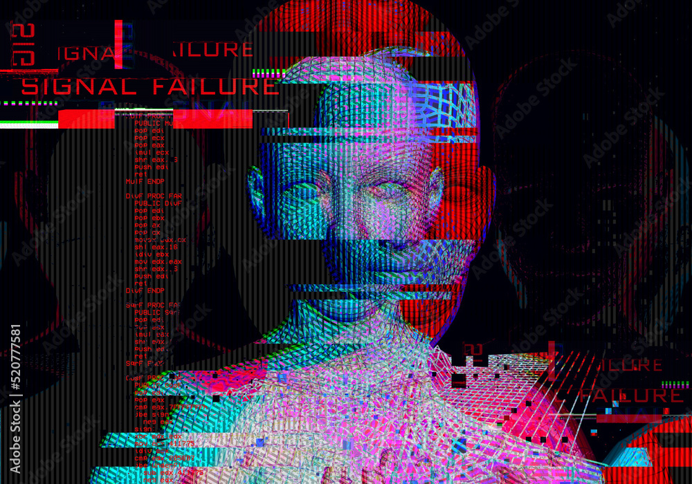 3d portrait of a man with glitch effect. Cyberpunk style. Conceptual
