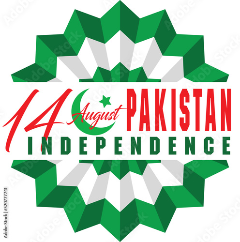 Pakistan Independence day celebration badge . 14th august typography logo design with moon and star with green and white background vector Eps8