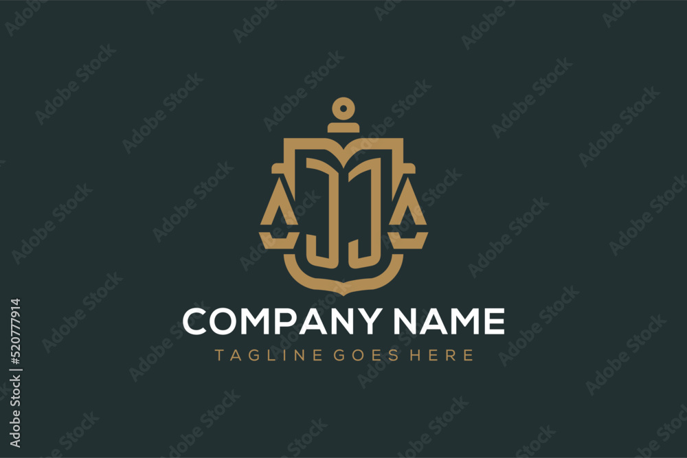 Initial JJ logo for law firm with luxury modern scale and shield icon ...