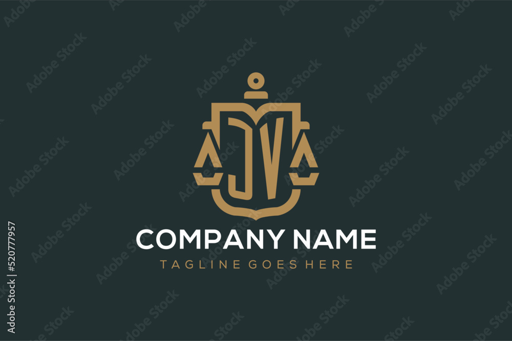 Initial JV logo for law firm with luxury modern scale and shield icon ...