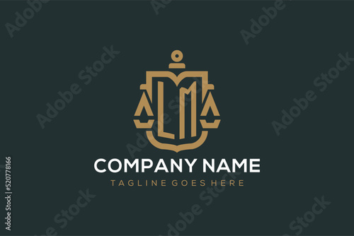Initial LM logo for law firm with luxury modern scale and shield icon logo design