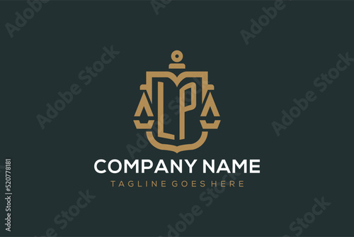 Initial LP logo for law firm with luxury modern scale and shield icon logo design