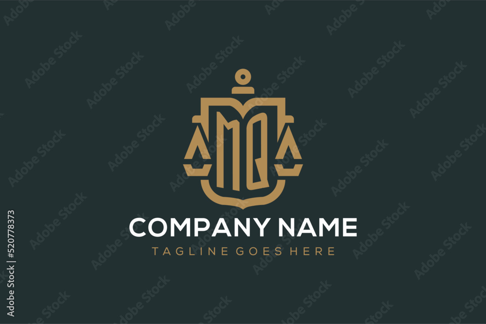 Initial MQ logo for law firm with luxury modern scale and shield icon ...