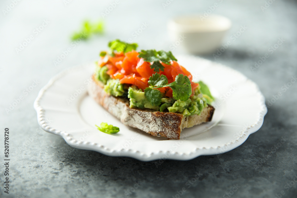 Healthy avocado toast with salmon