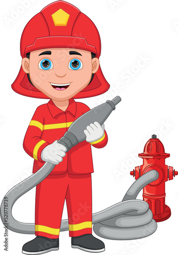 young firefighter cartoon on white background