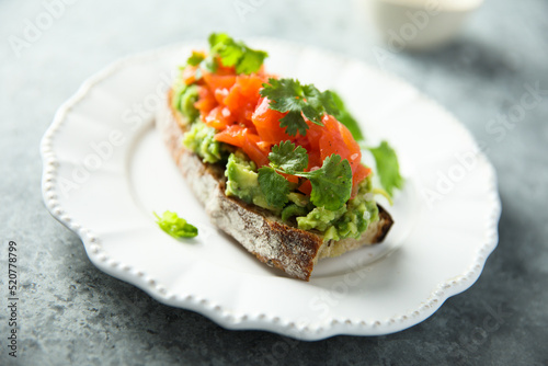 Healthy avocado toast with salmon