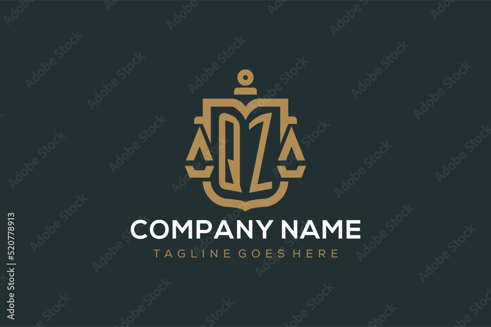Initial QZ logo for law firm with luxury modern scale and shield icon ...