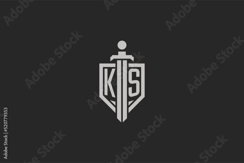 Letter KS logo with shield and sword icon design in geometric style