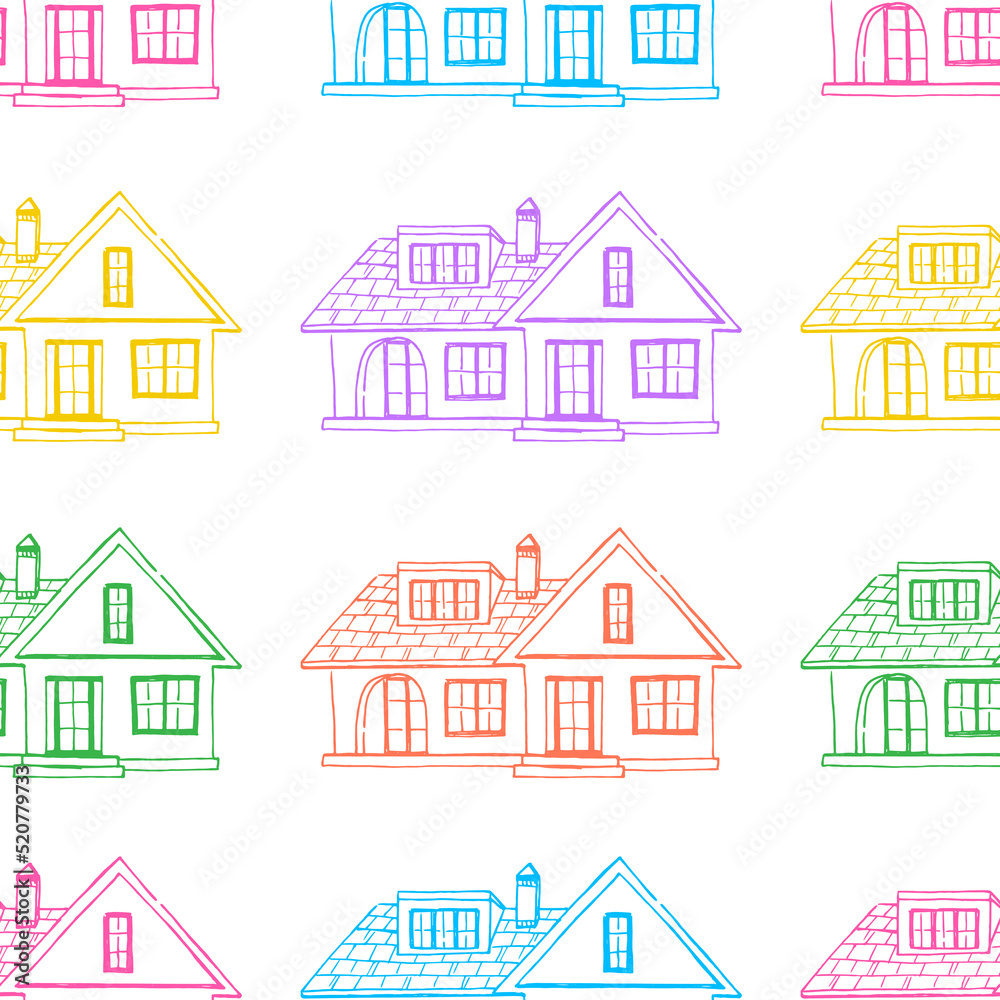 Fototapeta premium Seamless Pattern of colorful Houses illustration on isolated white background
