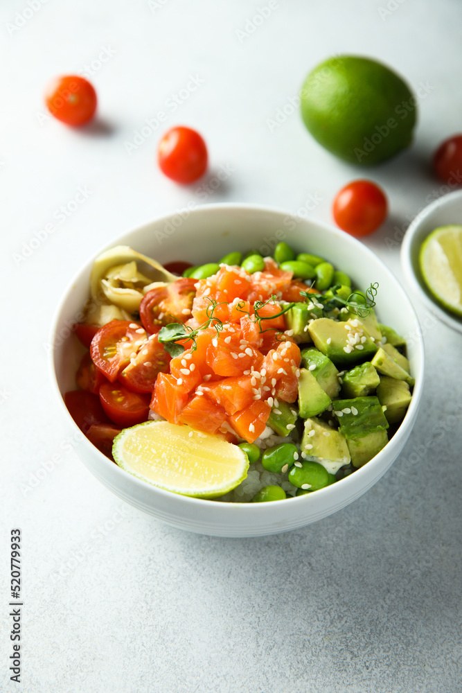 Homemade salmon poke with avocado Homemade salmon poke with avocado
