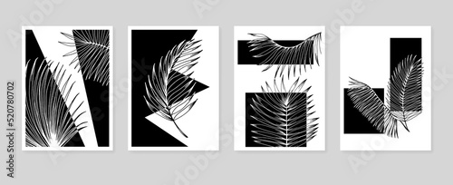 Tropical leaves Abstract Hand Painted Illustrations for Wall Decoration, Postcard, Social Media Banner, Brochure Cover Design Background. Modern Abstract Painting Artwork. Vector Pattern